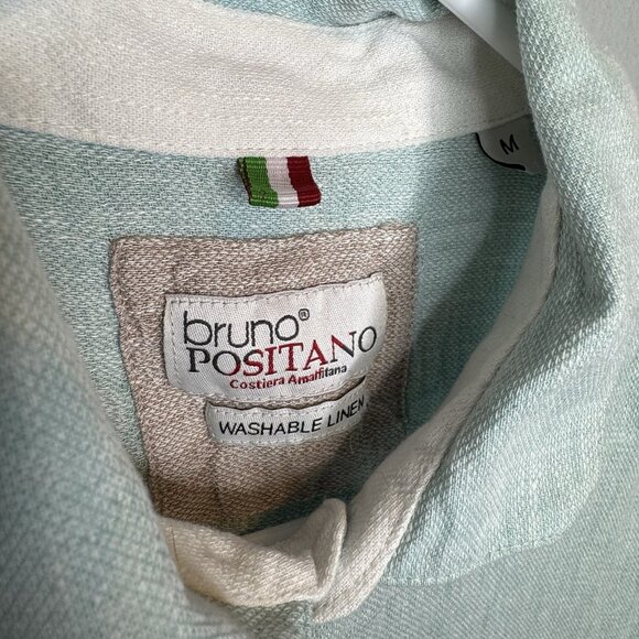 Bruno Positano Washable Linen Polo Shirt Medium Blue Short Sleeve Collared - Picture 3 of 6